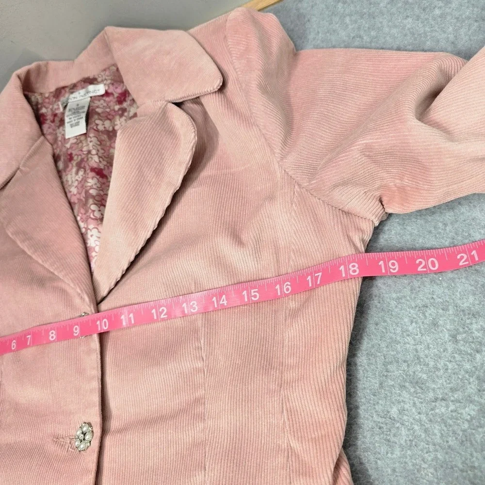 Vintage Y2K Corduroy Blazer Jacket S Pink Lace Up Embellished Barbie Feminine